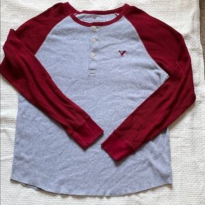 Men's Red and Gray Henley Shirt